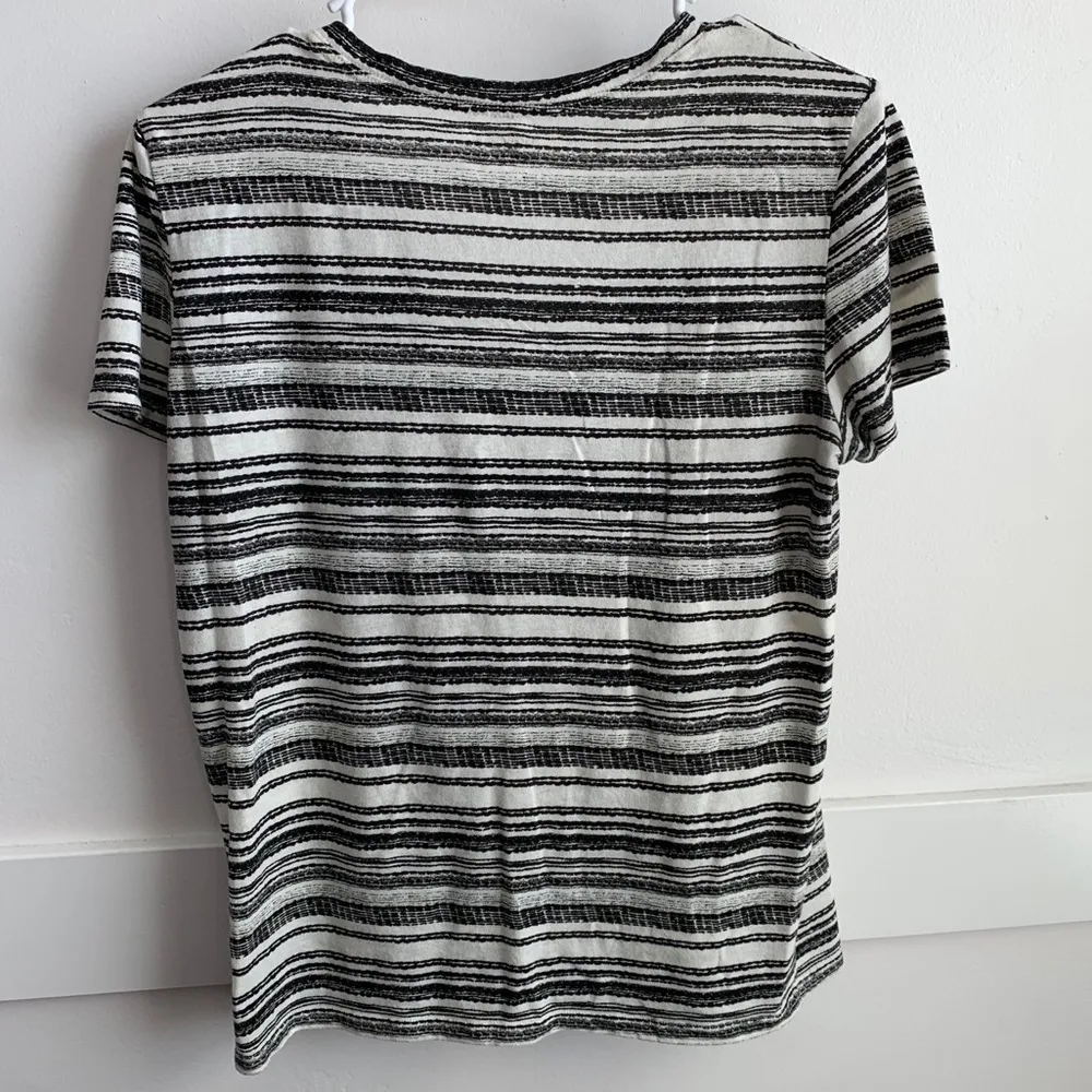 Urban Outfitters White & Black Striped V-Neck Short Sleeve Shirt - Image 2