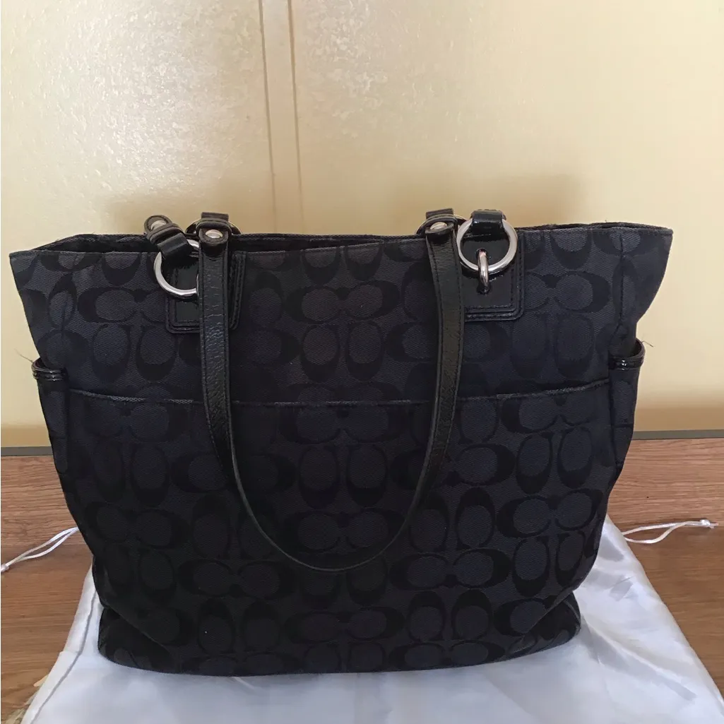 Coach Signature Black A1348- 23767E Side Zippers Gallery Tote Shoulder Handbag - Image 2