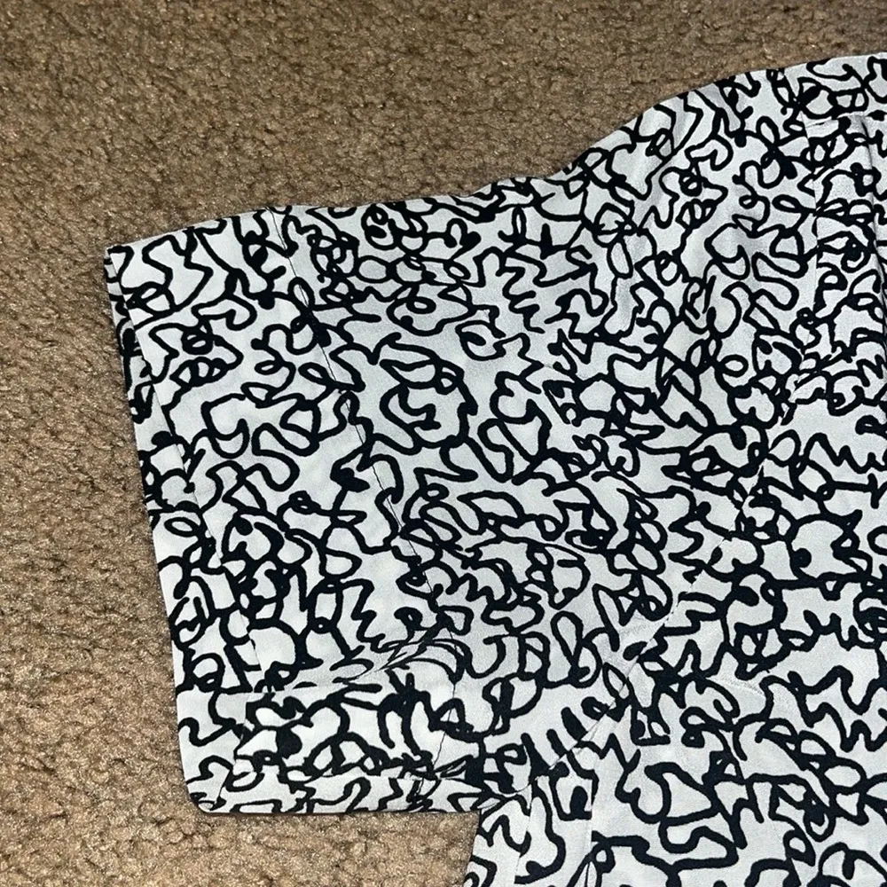 M.M. Lafleur The Annika 2.0 Top Tee Washable Silk Scribble Print Black White S - Image 7