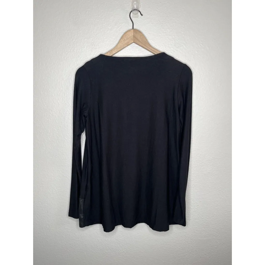 Ozai N Ku Black Lagenlook Long Sleeve Faux Leather Tunic Top Size Small - Image 8