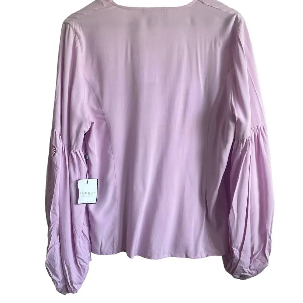 Laundry Women Top L Pale Purple 3/4 Laser Cut Puff Sleeve Button Up Softgirl NEW - Image 4