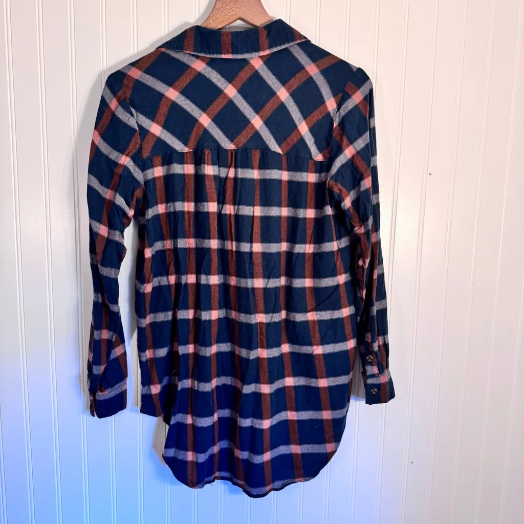 Knox Rose Teal & Orange Plaid Tunic Button Down Flannel Women’s Size Medium - Image 5