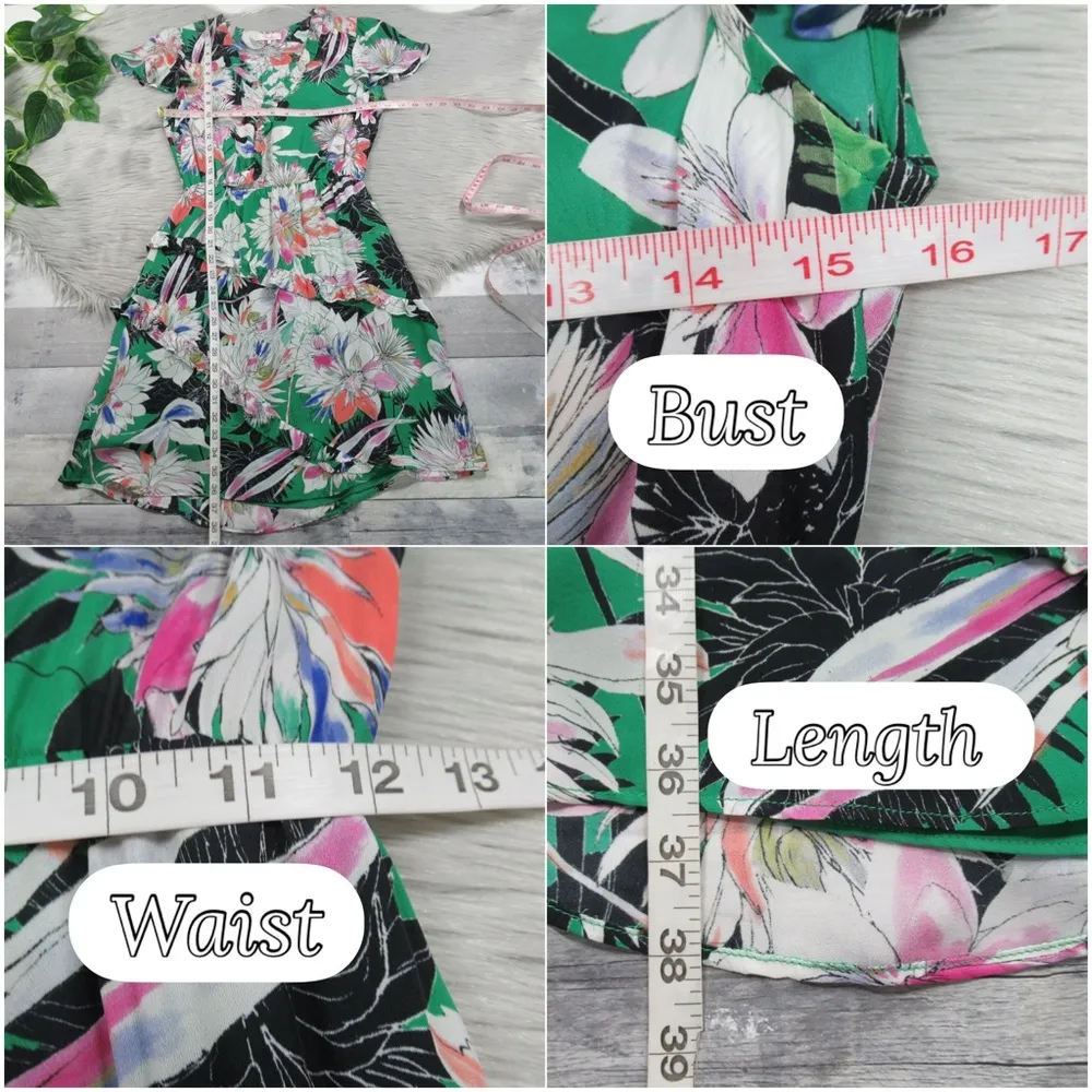 PARKER Justice Ruffle Floral Silk Green Mini Dress Women's Size Small - Image 11