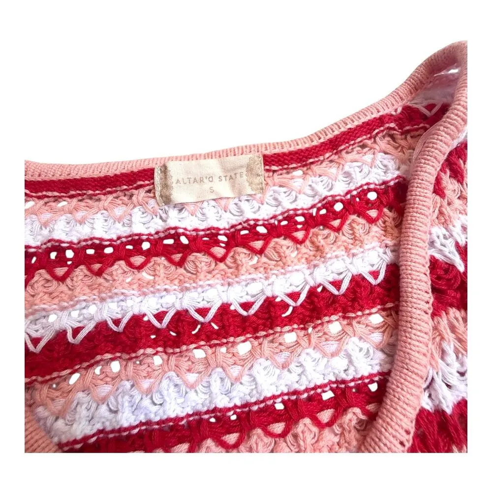 Altar'd State CROCHET CARDIGAN Women’s SM Briella Stripe Crop Top Knit Sweater - Image 3