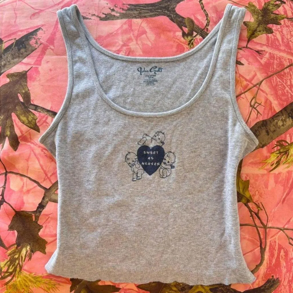 brandy melville sweet as heaven angel baby coquette heart grey cotton tank top - Image 6