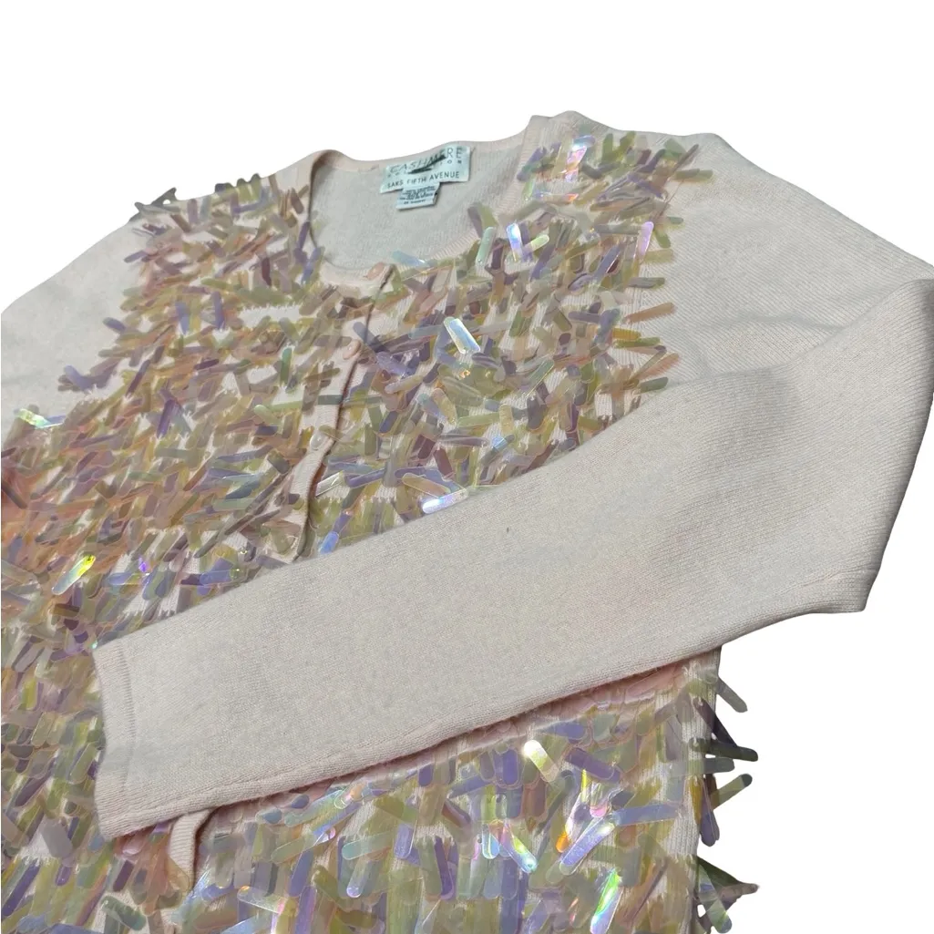 🌟 Cashmere Collection by Saks Fifth Avenue Iridescent Sequin Cardigan - Size L 🌟 - Image 5