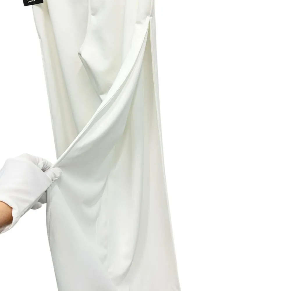 Lulus High Waist Stretch Crepe Side Slits Wide Leg Pants White size Small NWOT - Image 5