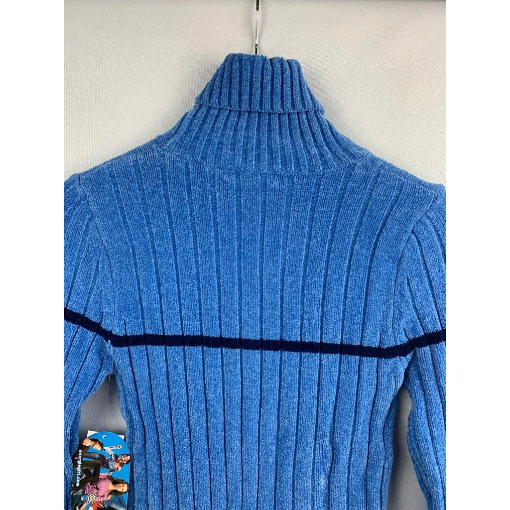 Energie Womens Ribbed Turtleneck Sweater Medium Acrylic Rayon Spandex Moonltblue - Image 3