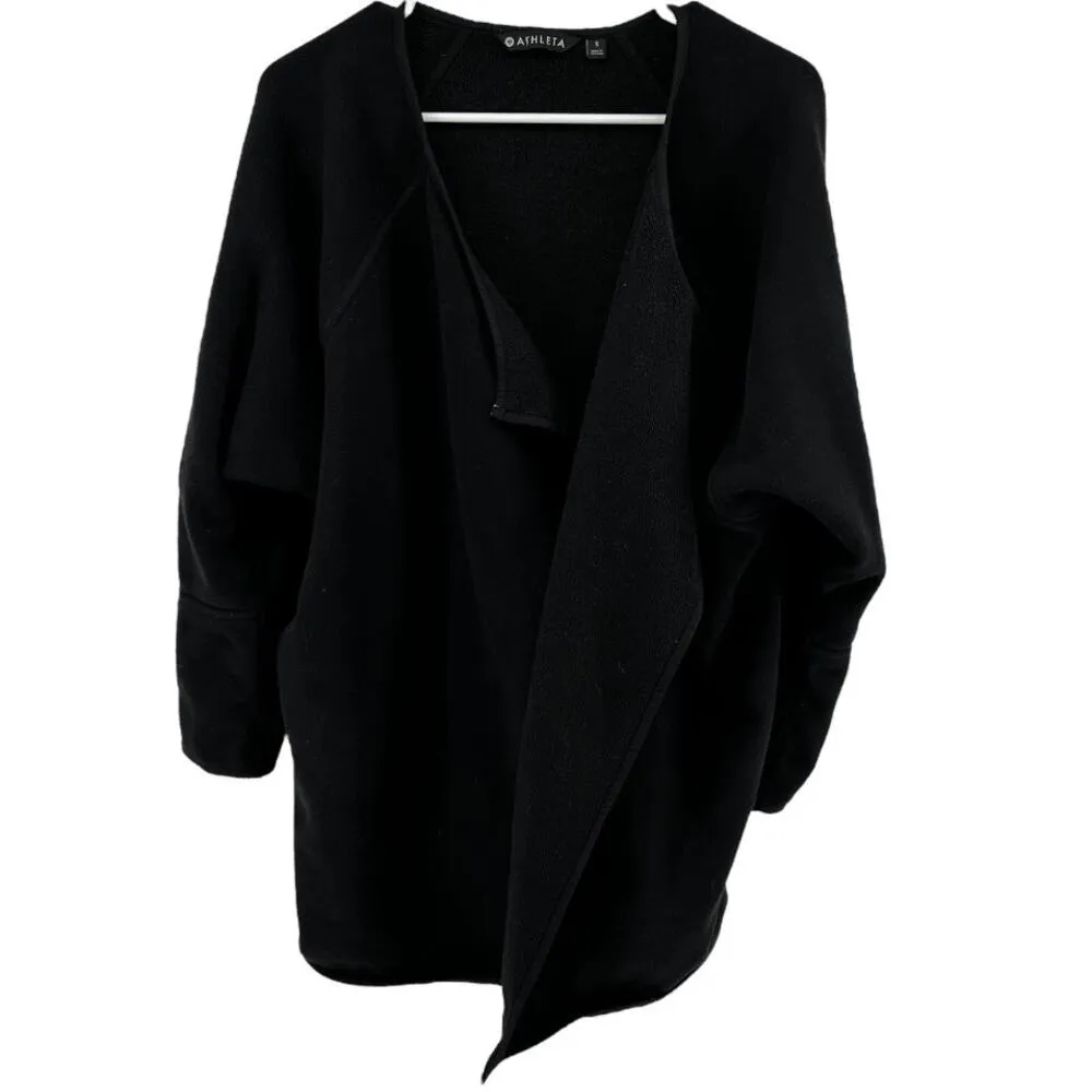 Athleta Cozy Karma Wrap Cardigan Sweater Oversized Mid Length Fleece Black S - Image 2