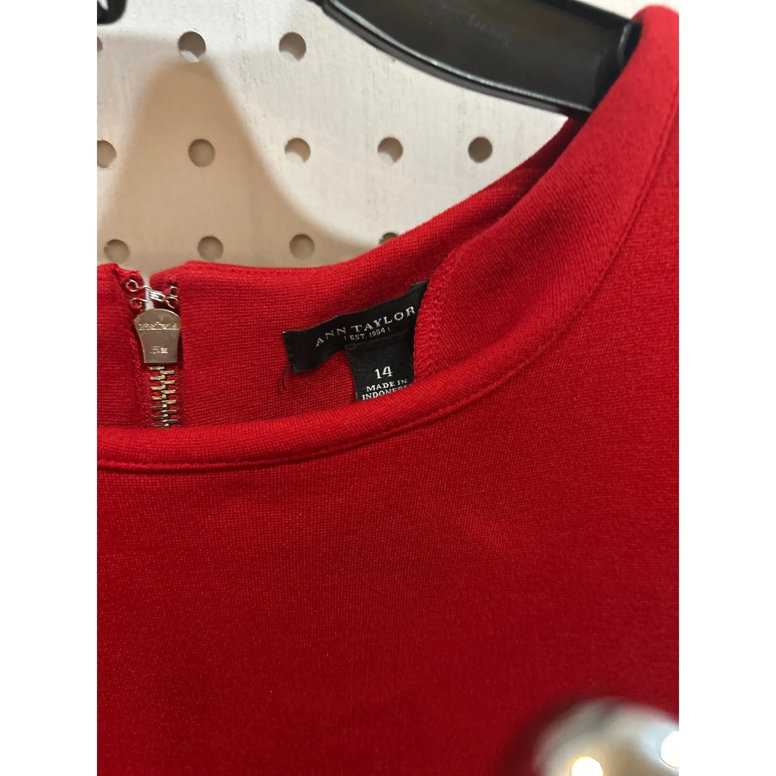 Ann Taylor Red Sheath Dress Long Sleeve Zipper Detail Size 14 - Image 2