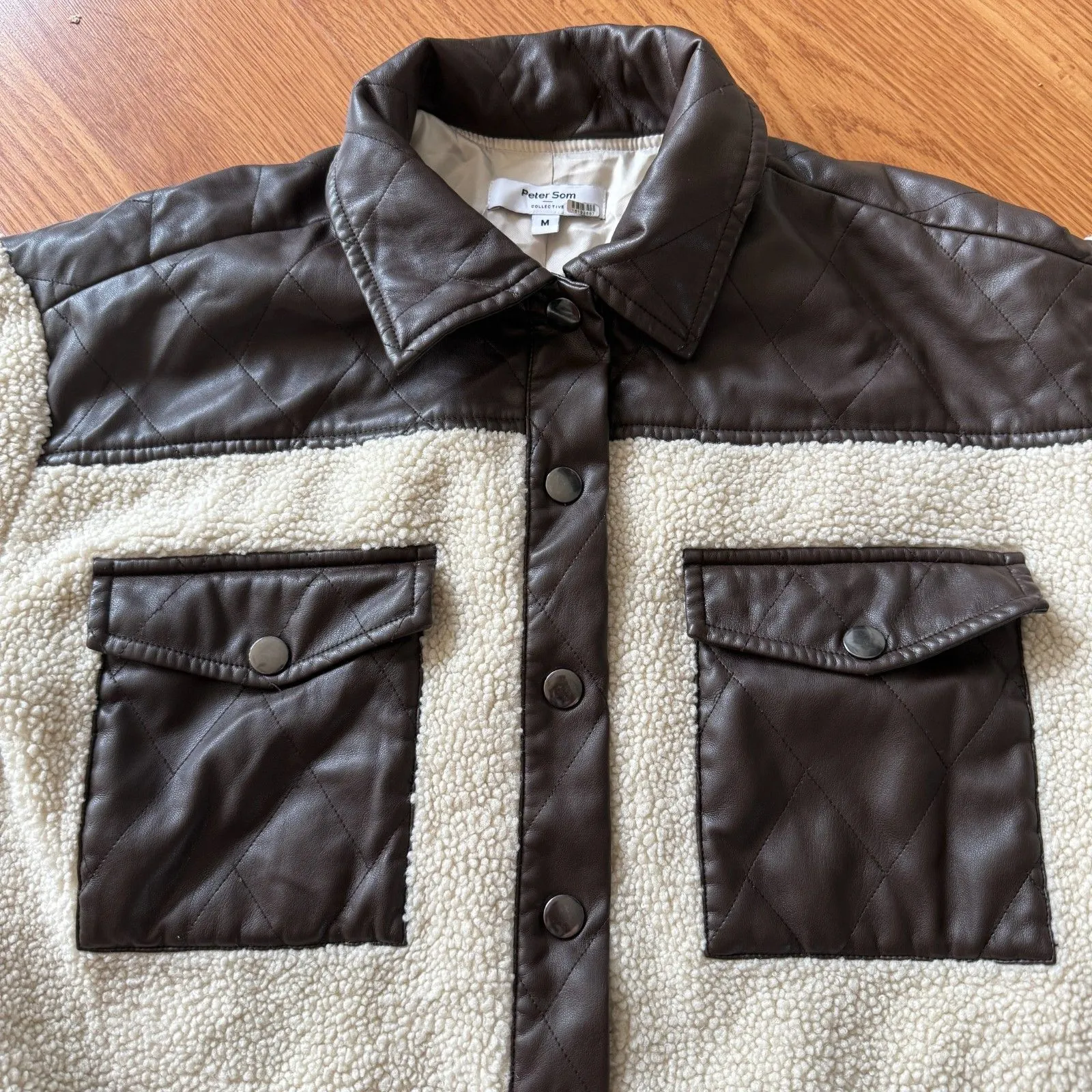 Peter Som  Quilted Leather Sherpa Jacket Size Medium - Image 7