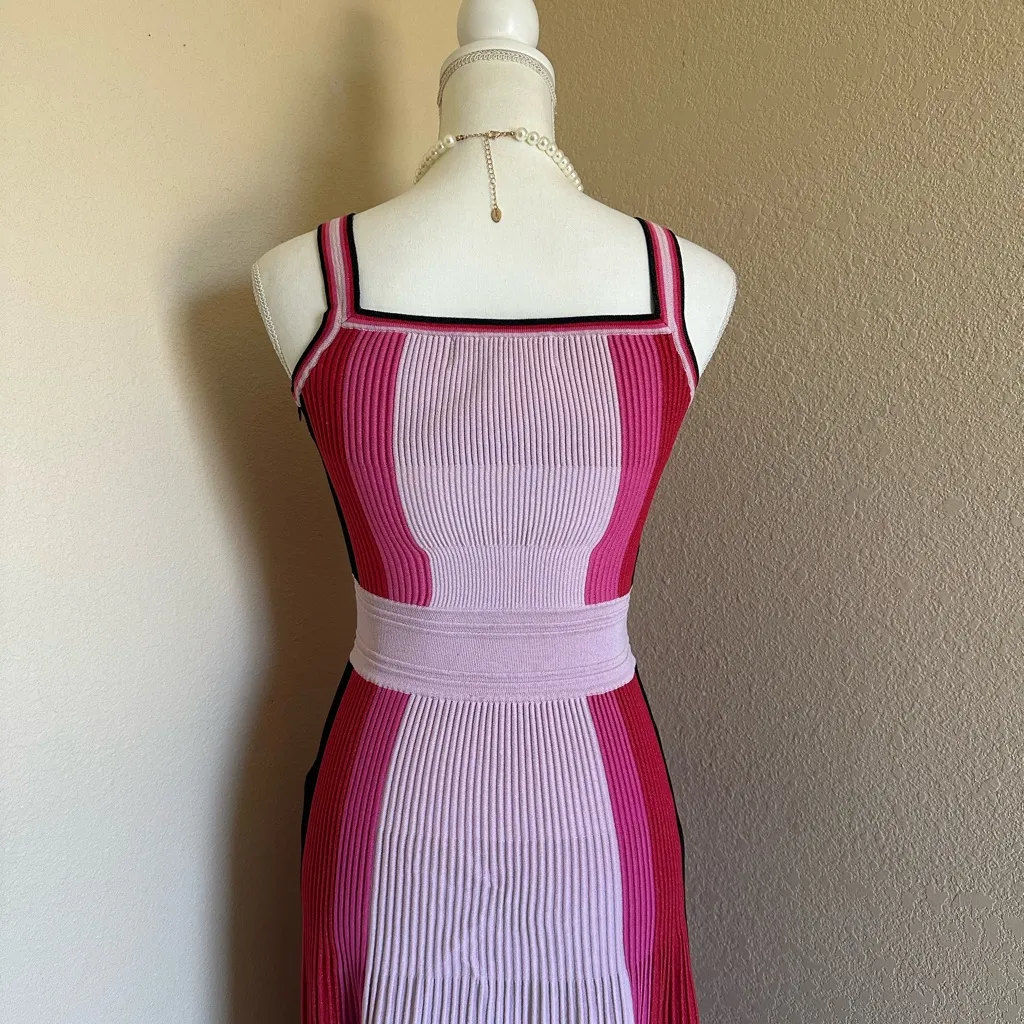 Elliatt Virgo Pink Red Pleated Knit Maxi Dress Gown Sz S Contrast Panel Glitter - Image 10