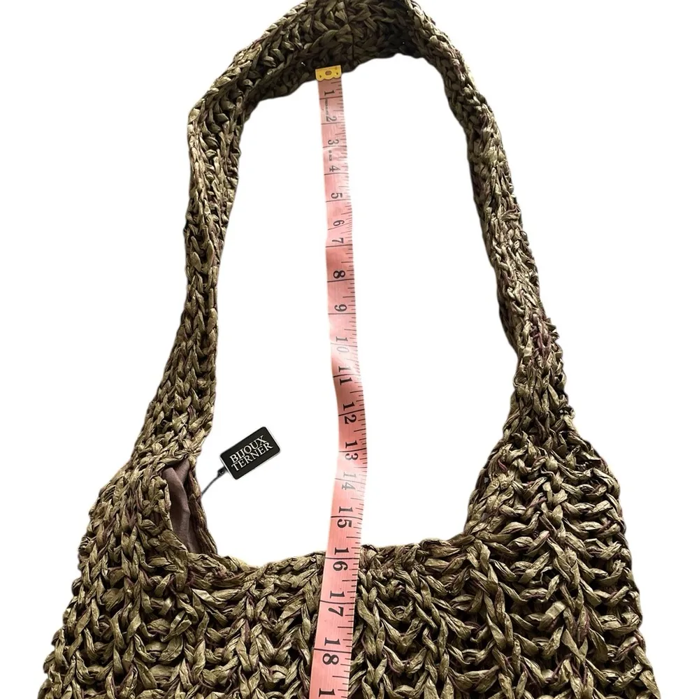 NWT Bijoux Terner Olive Green Raffia Shoulder Tote Bag Summer Boho Beach - Image 7