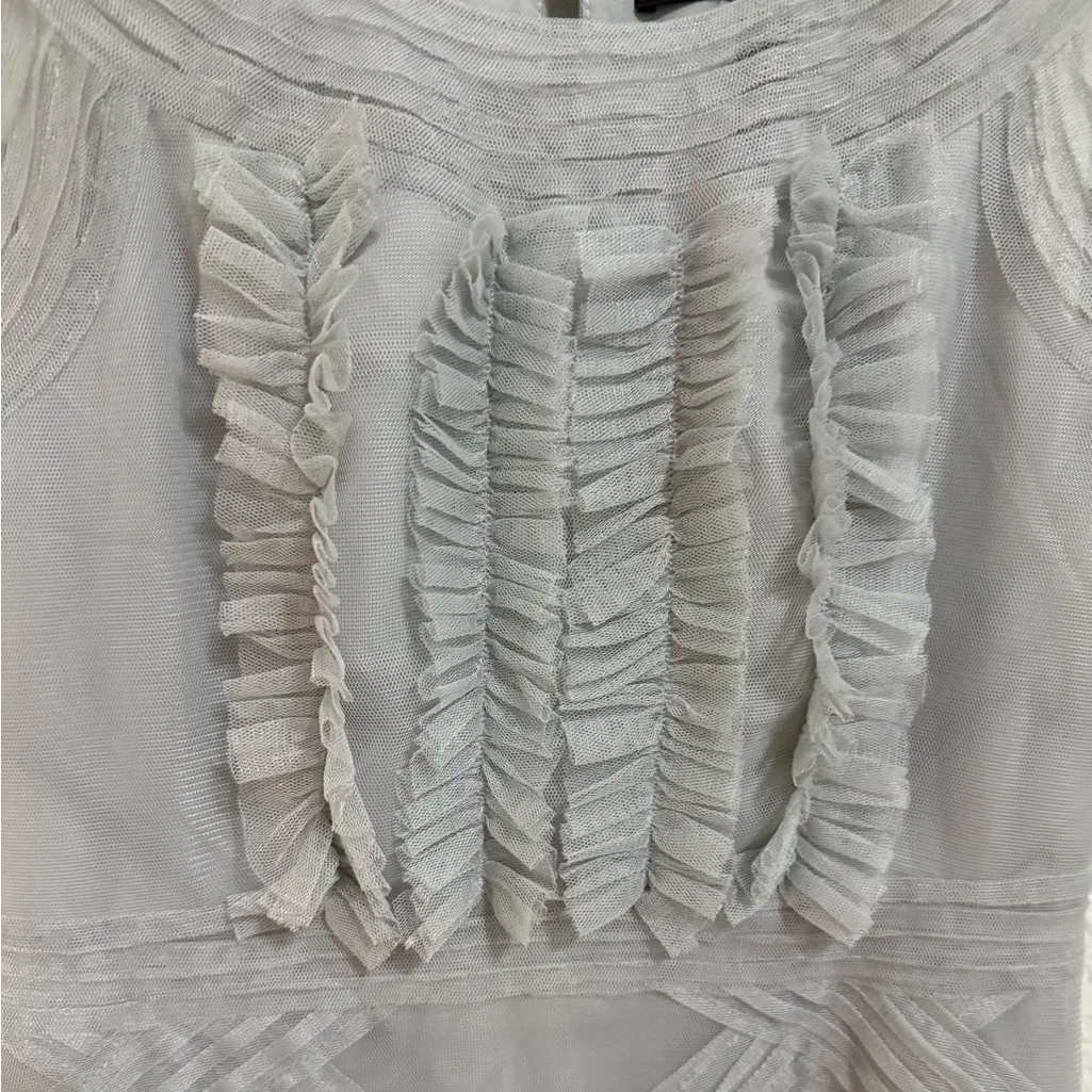 BCBGMaxAzria Annie Pearl Gray Lace Tulle Ruffle Mini Dress Size 0 - Image 8