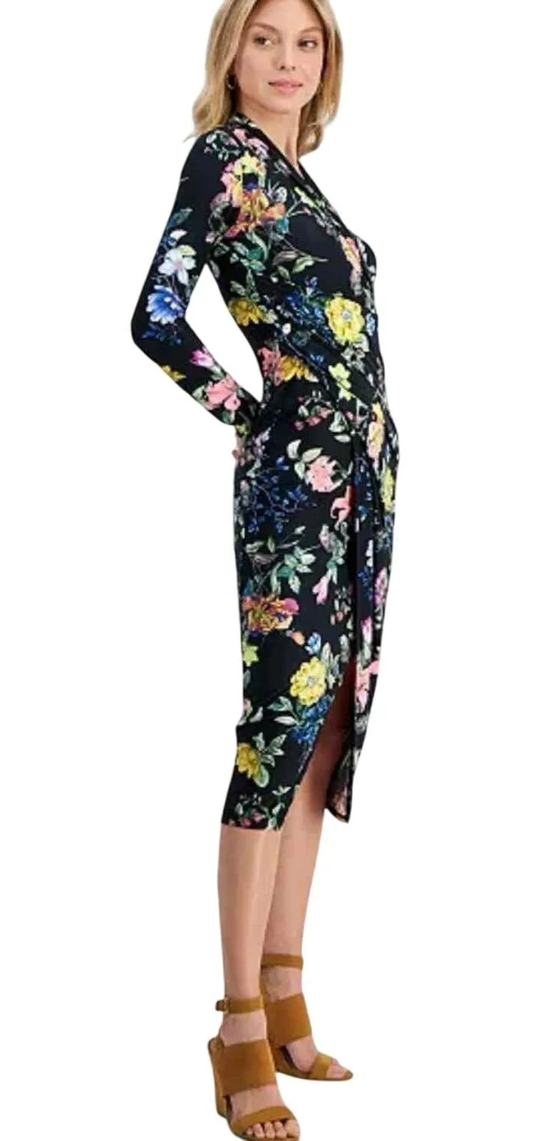 RACHEL Rachel Roy Bret Jersey Dark Floral Dress Size Large Stretch - Image 9