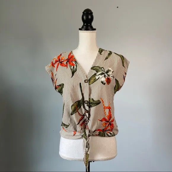 SIENNA SKY | Striped Floral Tie Front Blouse Sz XS - Image 2