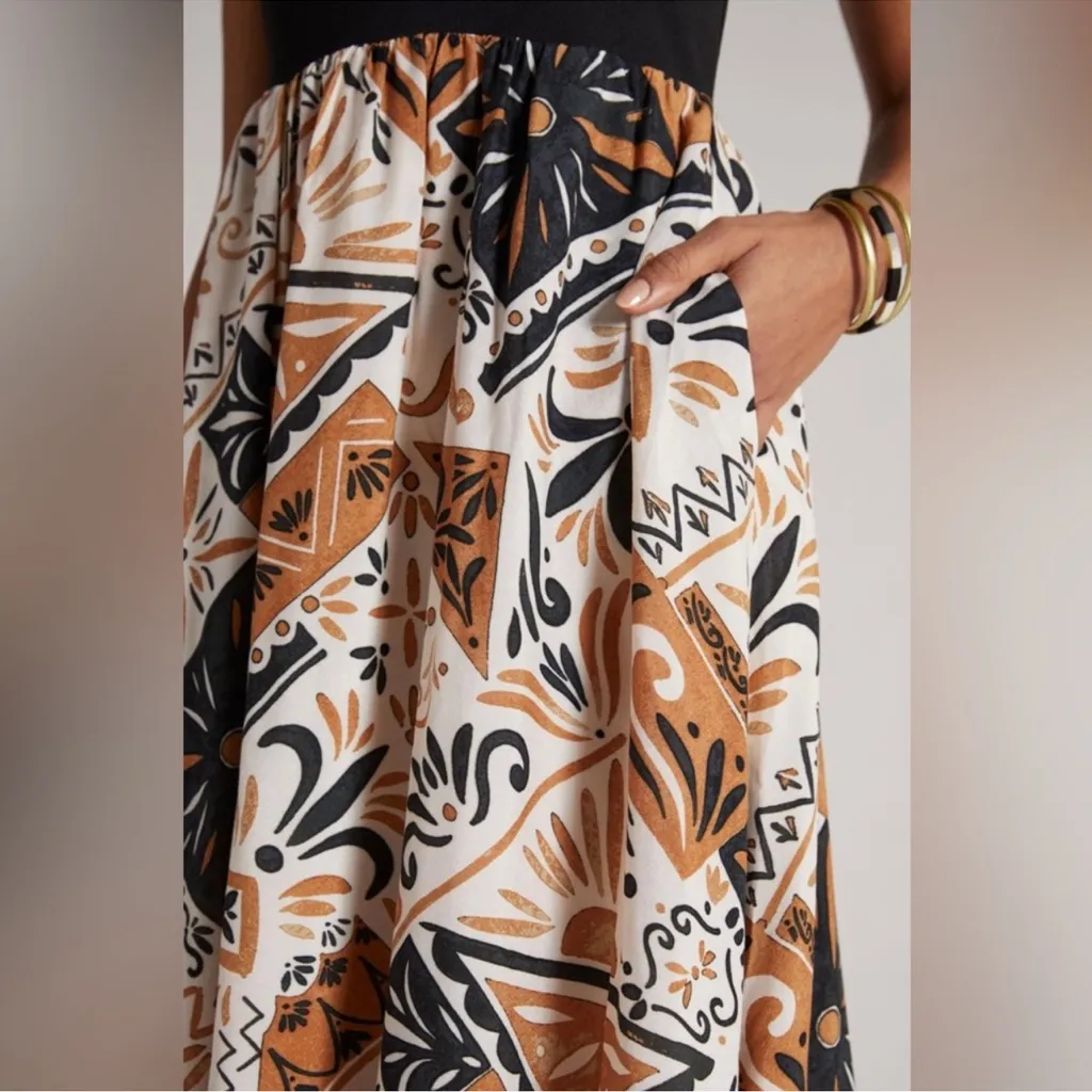 Anthropologie Women’s Sleeveless Printed Twofer Geometric Orange Maxi Dress - Image 8