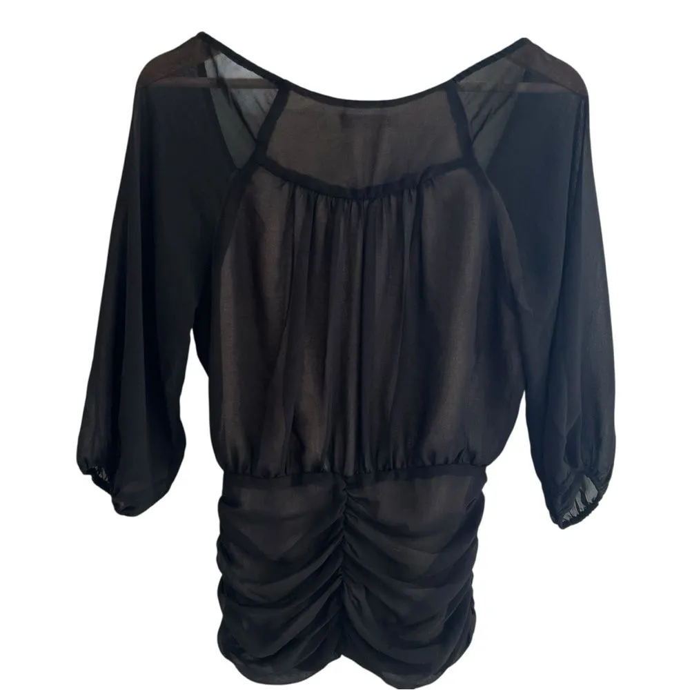 Arden B Womens Y2K Whimsigoth Sheer Top Sz XS Black Ruched Fairy Dark Romantic - Image 3
