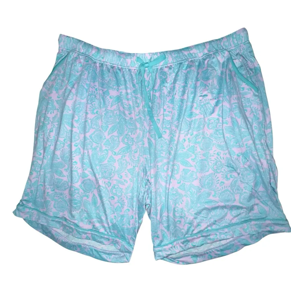 Muk Luks Women's Sleepwear Sz 2X Cloud Knit‎ Notch Collar Top Shorts Floral Blue - Image 5