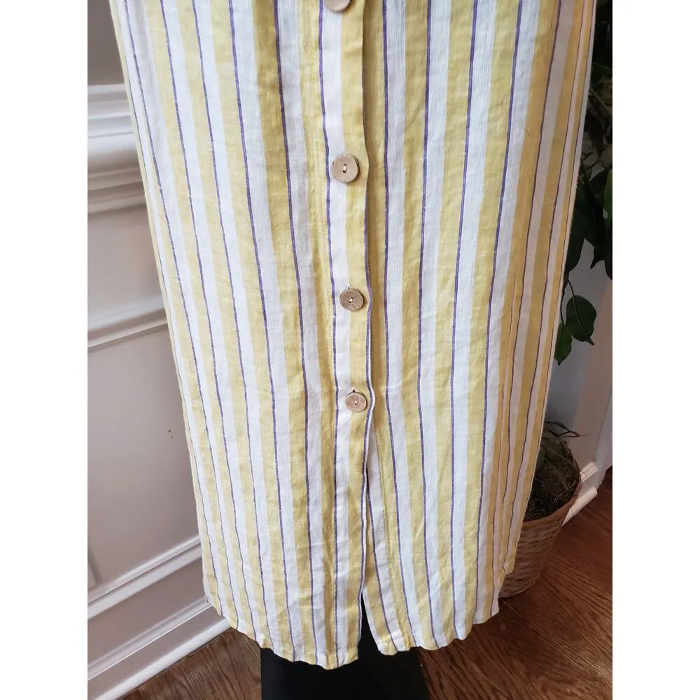 Rachel Zoe Long Maxi Dress Womens 6 Yellow Striped Linen Wide Strap Button Front - Image 12