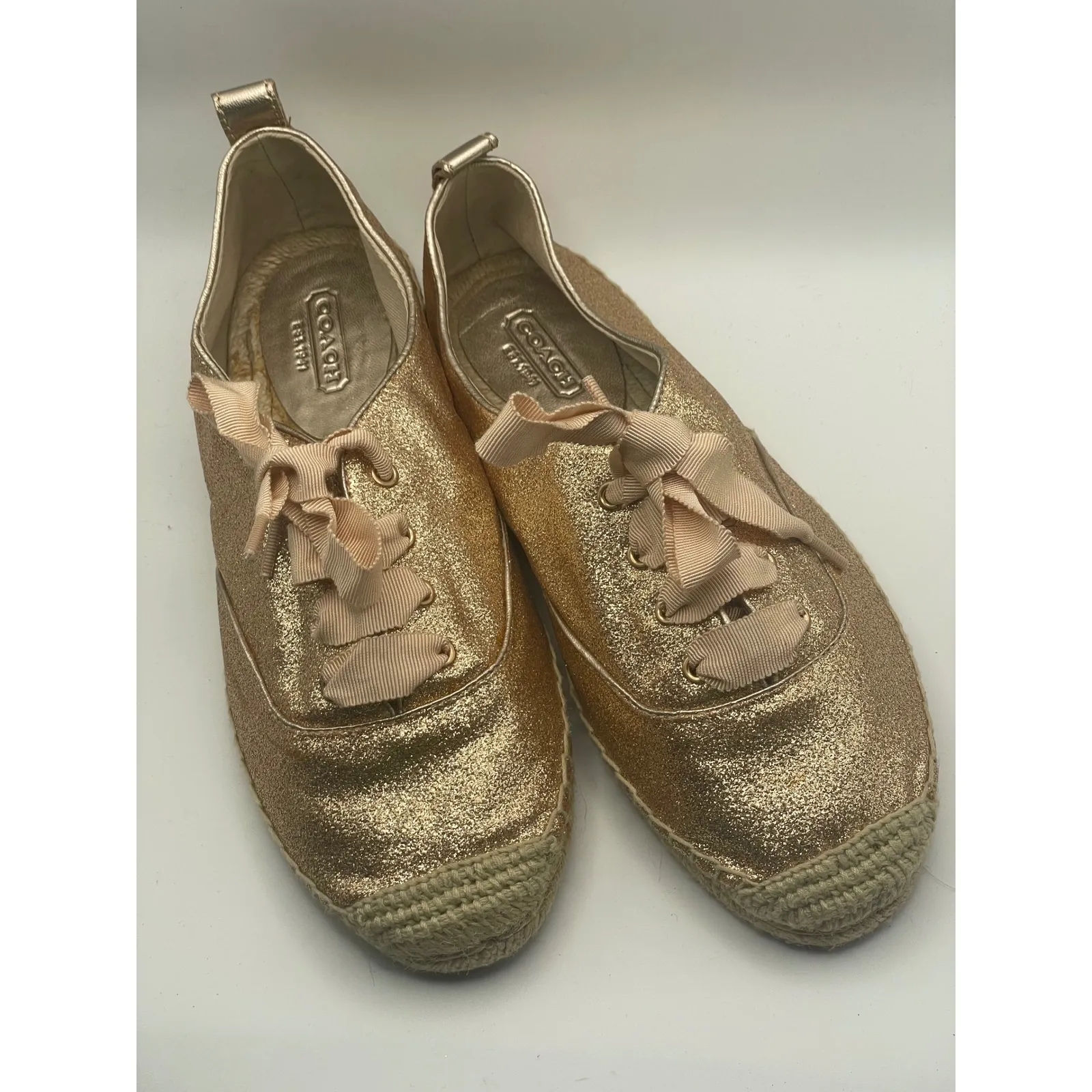 COACH Ramira Espadrille Lace Up Glitter Gold Sneakers‎ Shoes Women's Size 6.5B - Image 7