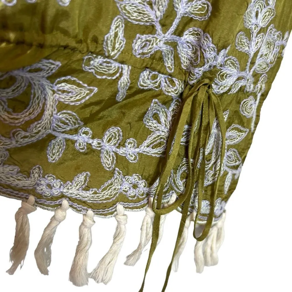 David Meister Chartreuse Embroidered Tunic Top Silk Shift Mini Dress - Image 6