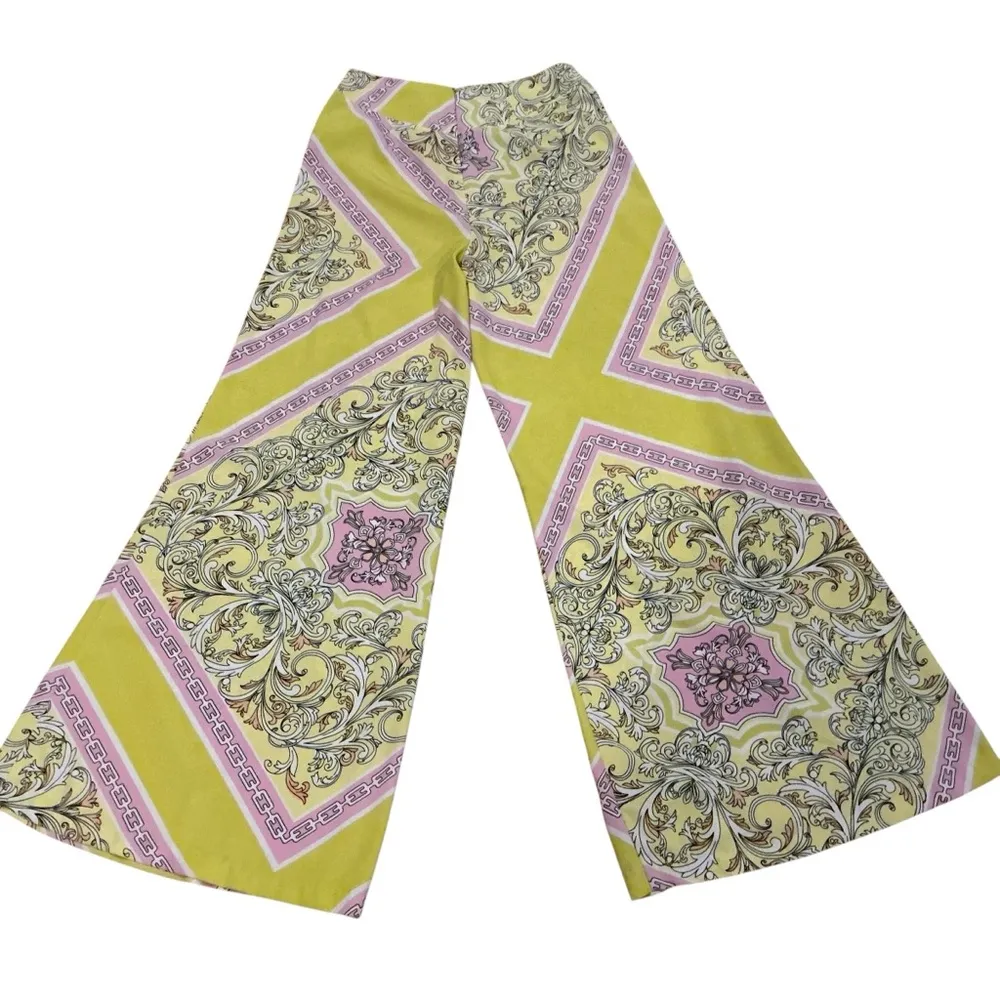 Vintage forever 21 lime pink floral paisley high waist wide leg palazzo pants - Image 3