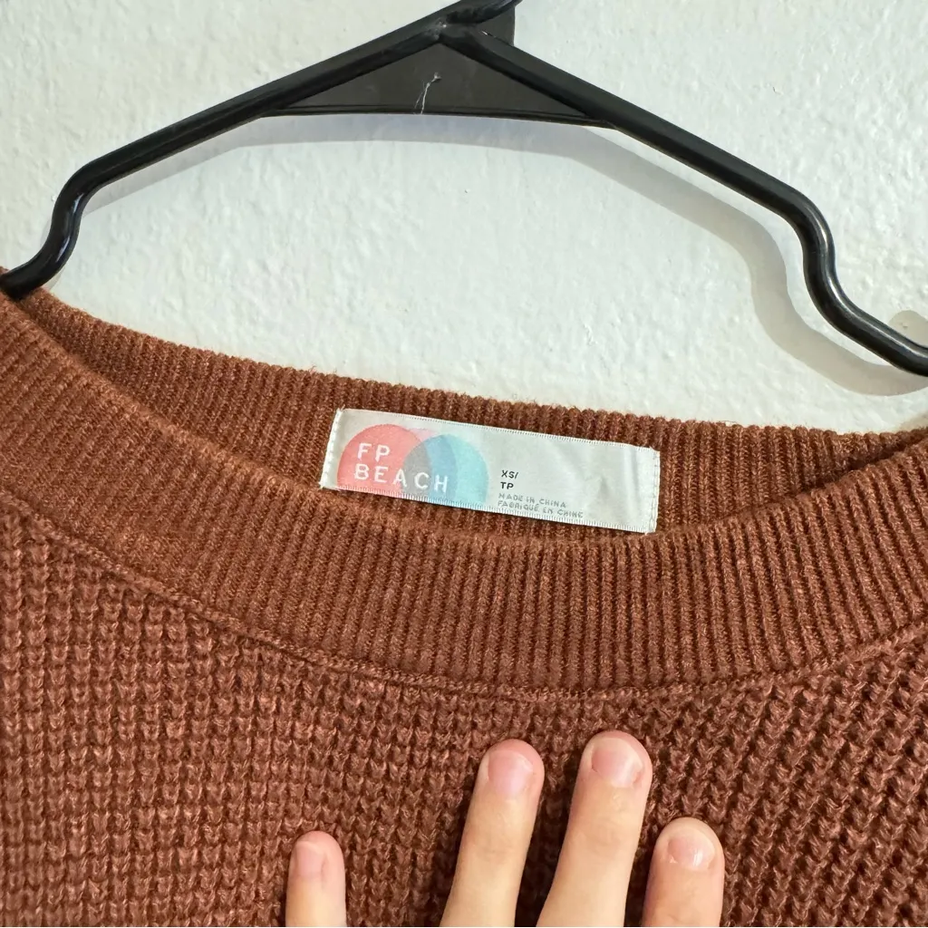 Free People FP Beach Cali open tie back sweater waffle brown knit long sleeve XS - Image 5
