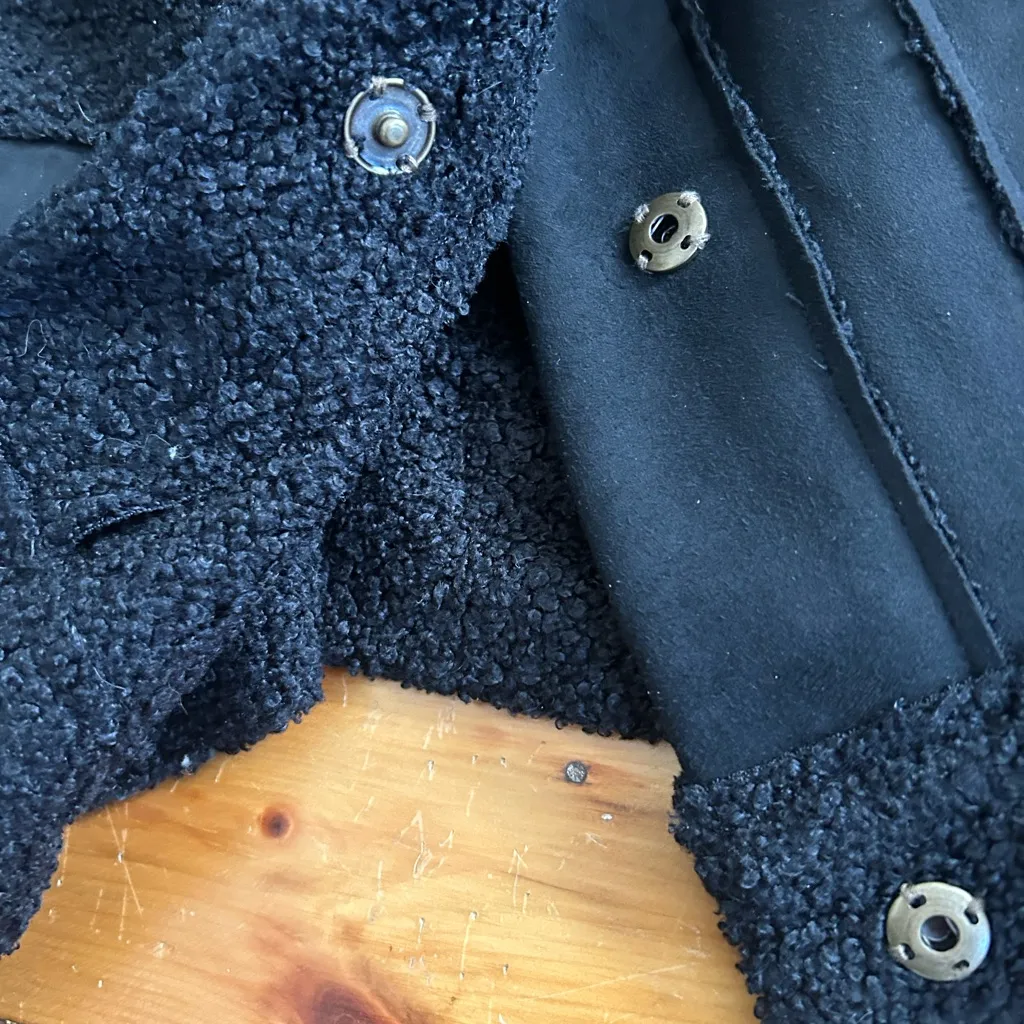 Marine Layer Quebec Sherpa Jacket Faux Suede Fuzzy Shearling Boxy Black medium - Image 4