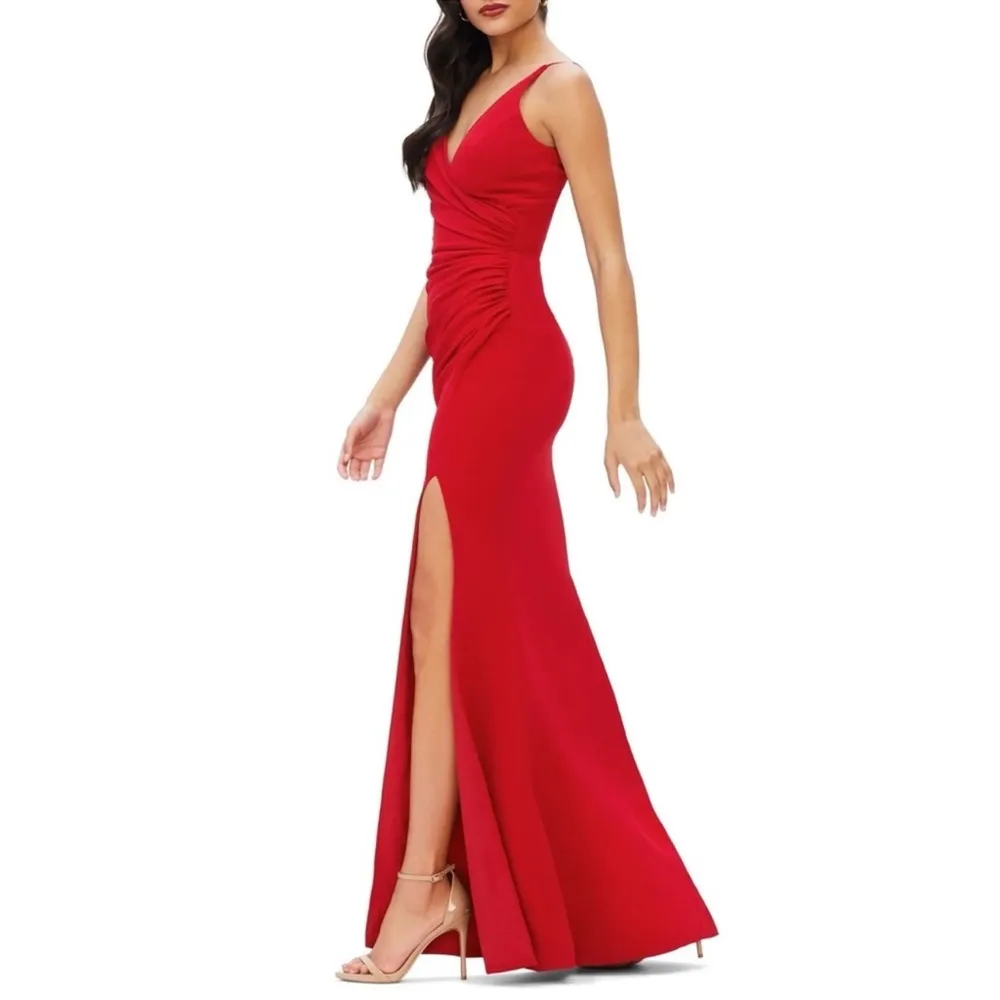 NWOT DRESS THE POPULATION Jordan Ruched Side Slit Dress red rogue sz XL - Image 3