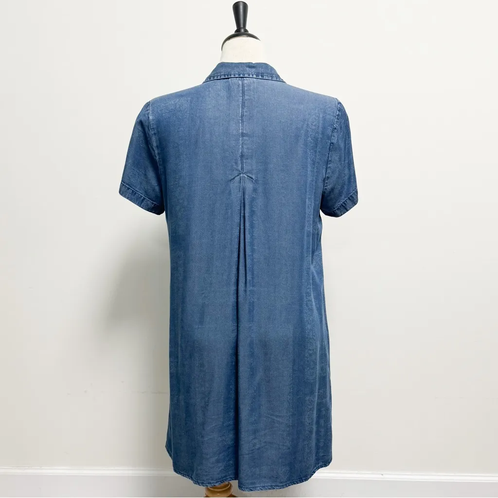 J Jill Blue Bandana Print Short Sleeve Collared V Neckline Button Up Shirt Dress Size M - Image 5