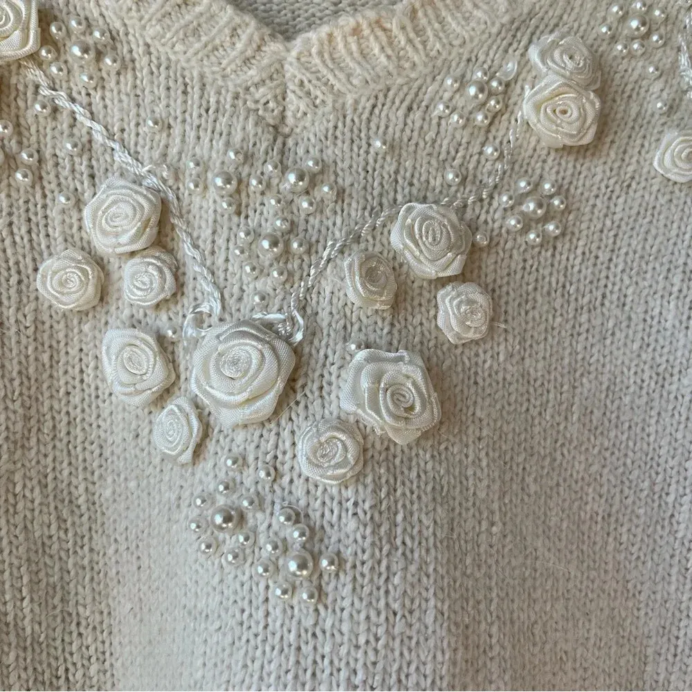 Sweater‎ Pearl Bride Cream coquette preppy feminine vintage girly soft boho cute White Size M - Image 10
