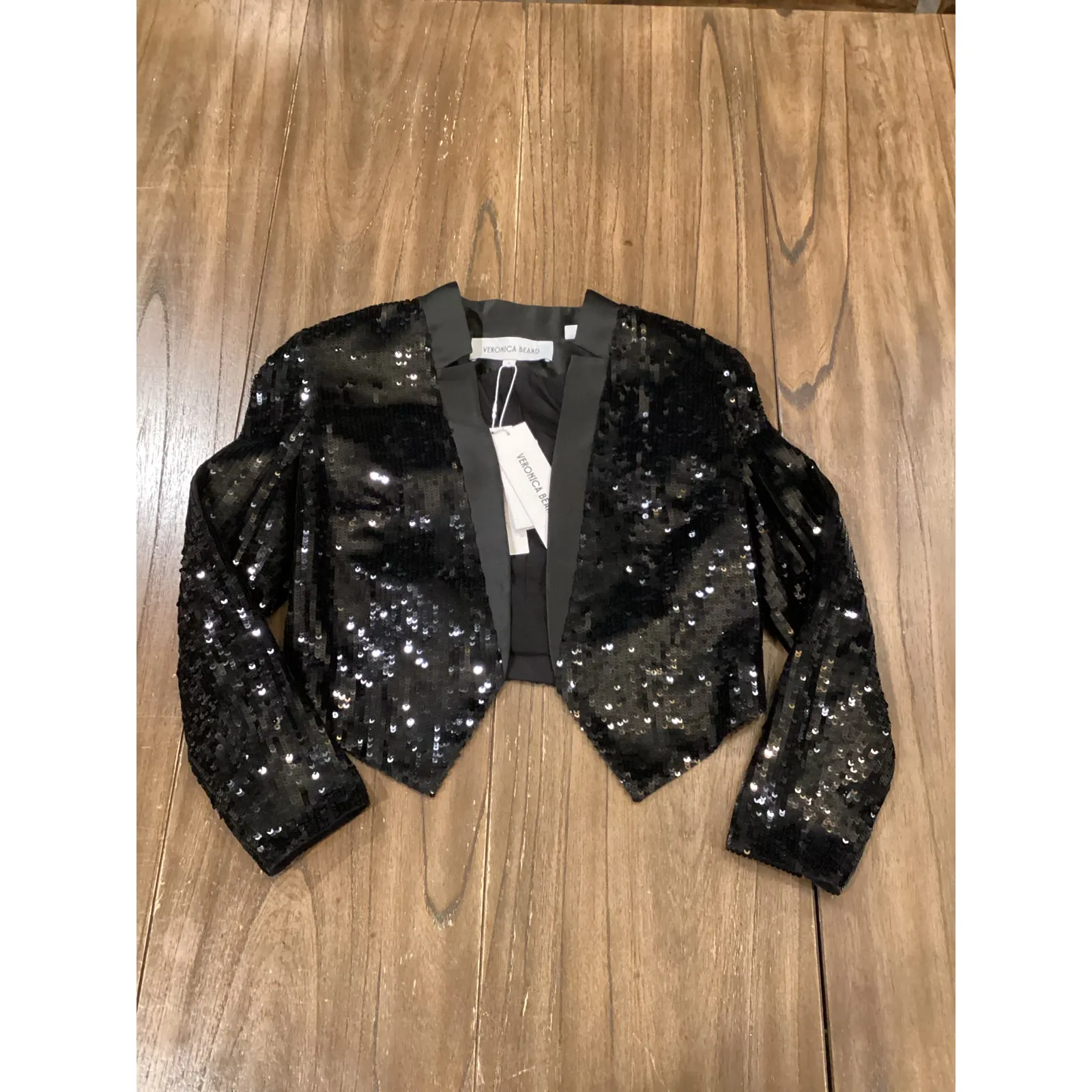 Veronica Beard Delony Sequin Crop Black Jacket size 0 NWT - Image 9