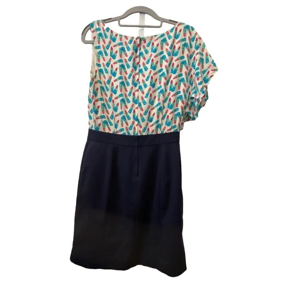 Lilly‎ Pulitzer Silk Dress Lipstick Print One Shoulder Navy Blue Size 6 - Image 7