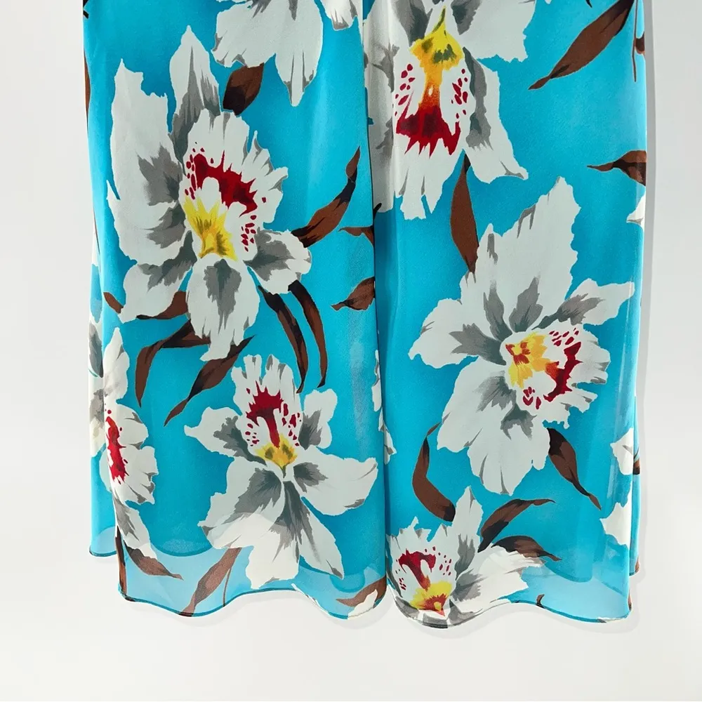 ABS Allen Schwartz Strapless Mini Blue w/White, Green, Red Floral Print Dress-4 - Image 9