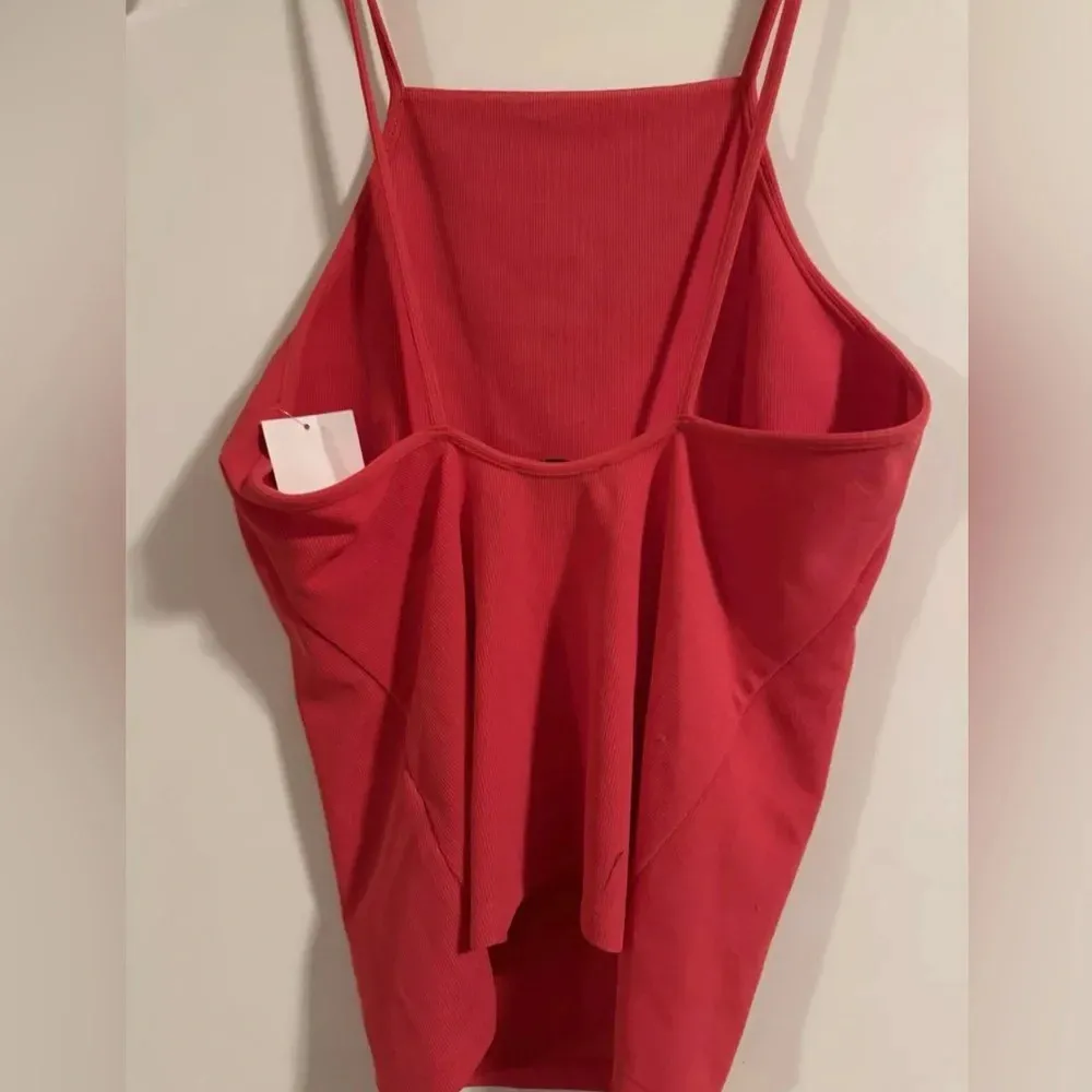 REISS Effie Ribbed Tank Top Womens XS Coral Orange Square High Neck Cami $95.00 - Image 3