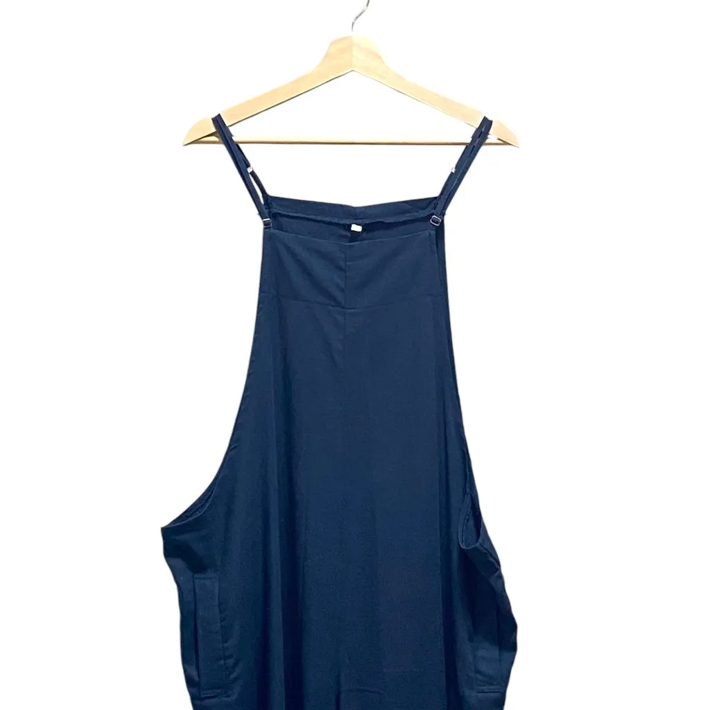 Boutique Linen Blend Overall Jumpsuit Navy Blue Size 2XL Minimalist Bohemian Cut - Image 6