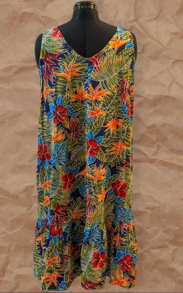 Vintage Blue Green Multicolor Hawaiian Sleeveless Midi Dress Size L - Image 16