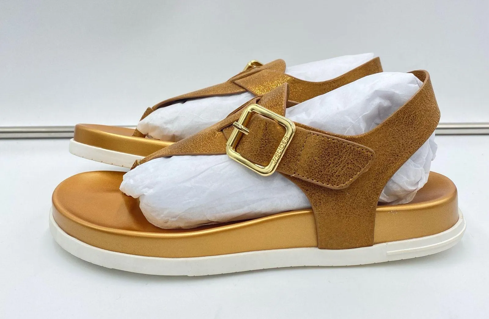 Urban Sport J/Slides Freya Gold Metallic Luxe Platform Thong Strap Sandals Sz 7 - Image 3