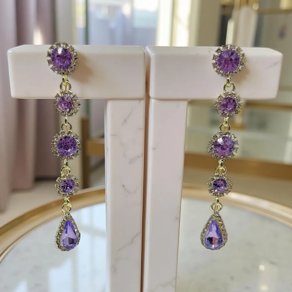 Fashion Statement Earring 2 Pairs Bundle Style1 Purple - Image 7