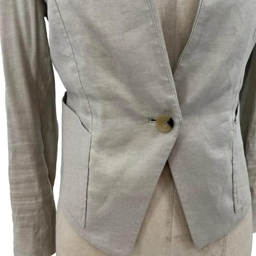 Helmut Lang Cropped Blazer Jacket in Aritfact Linen Blend Beige Size 2 - Image 7