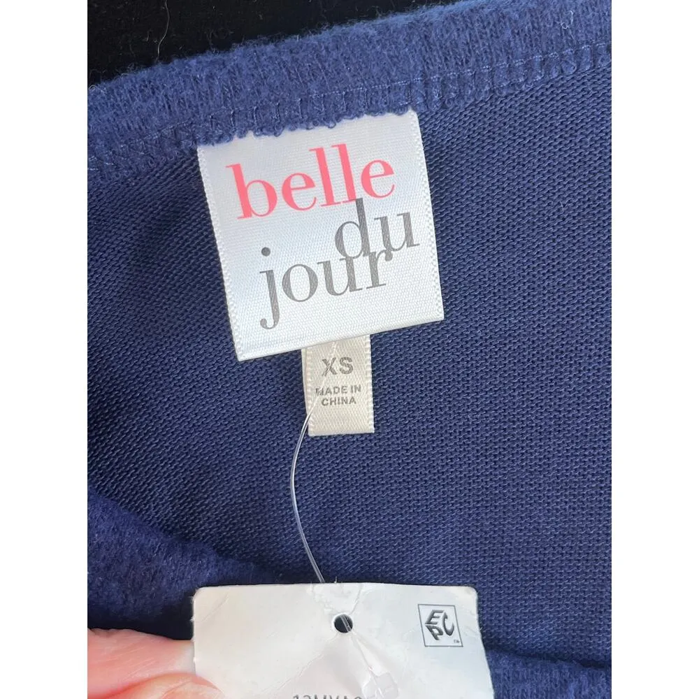 Belle Du Jour Soft Knit Twist Front Long Sleeve Top Coastal Navy Size XS. NEW - Image 7