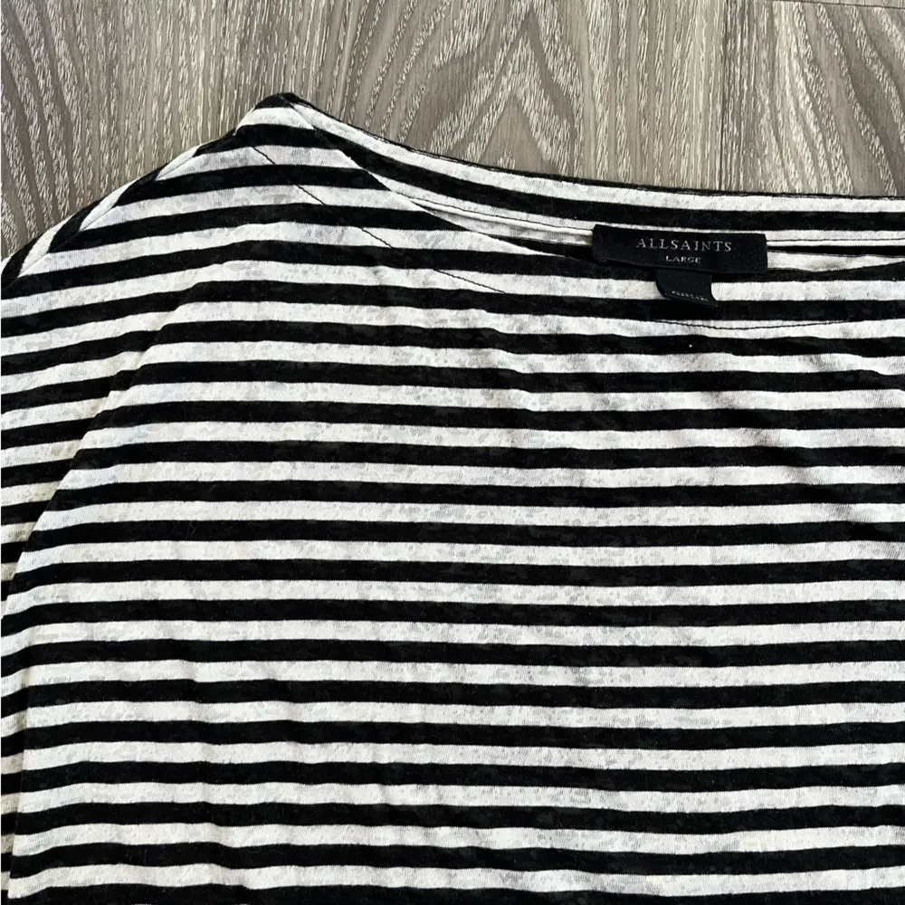 All Saints Black and White Stripe Boxy 3/4 Sleeve T-Shirt - Image 5
