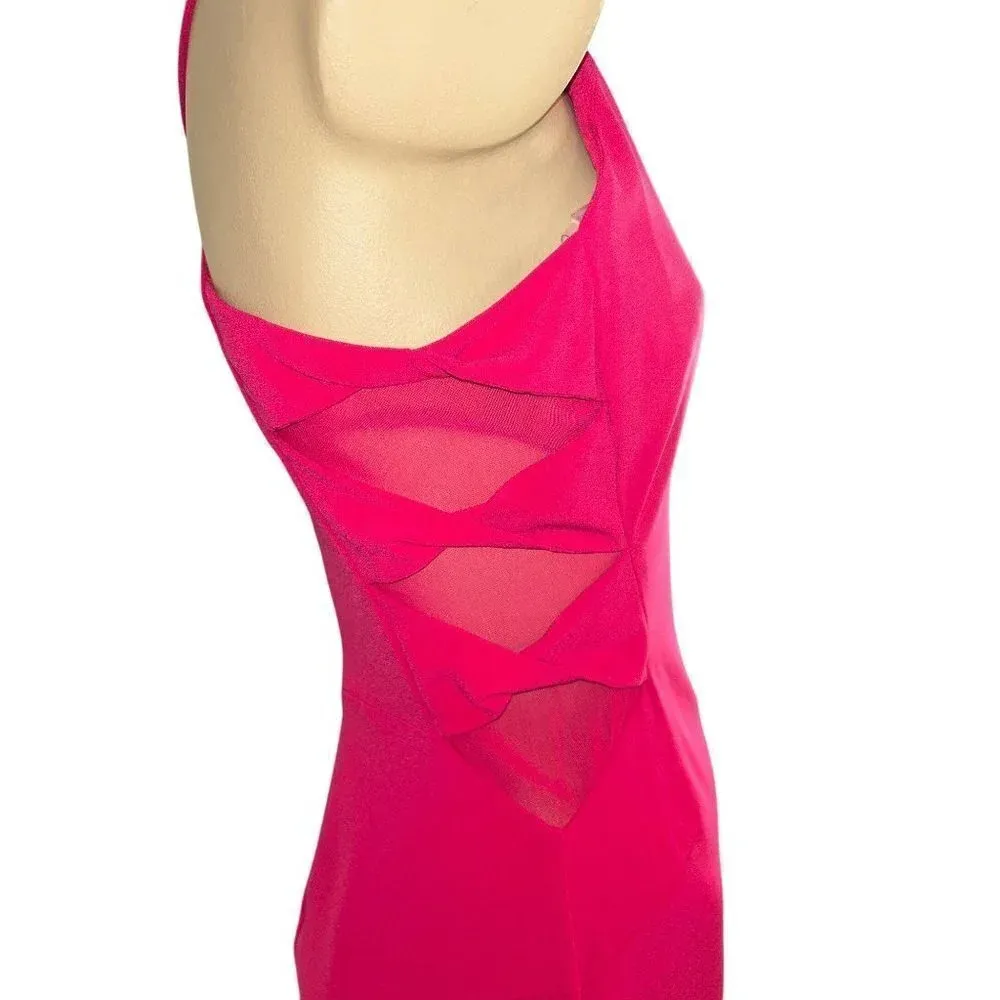 Halston Twist Mesh Insert Gown in Fuchsia 4 Womens Long Maxi Dress - Image 6