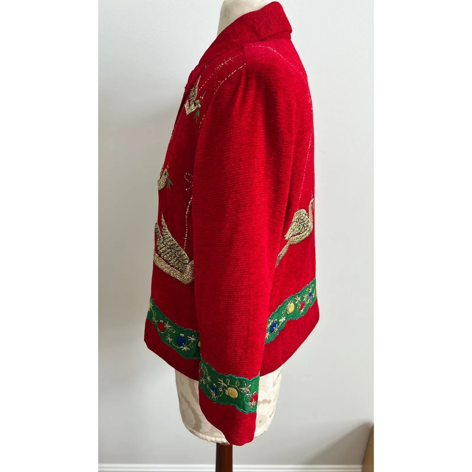 Anage Christmas Holiday Vintage Button Up Blazer Jacket Small Red - Image 3