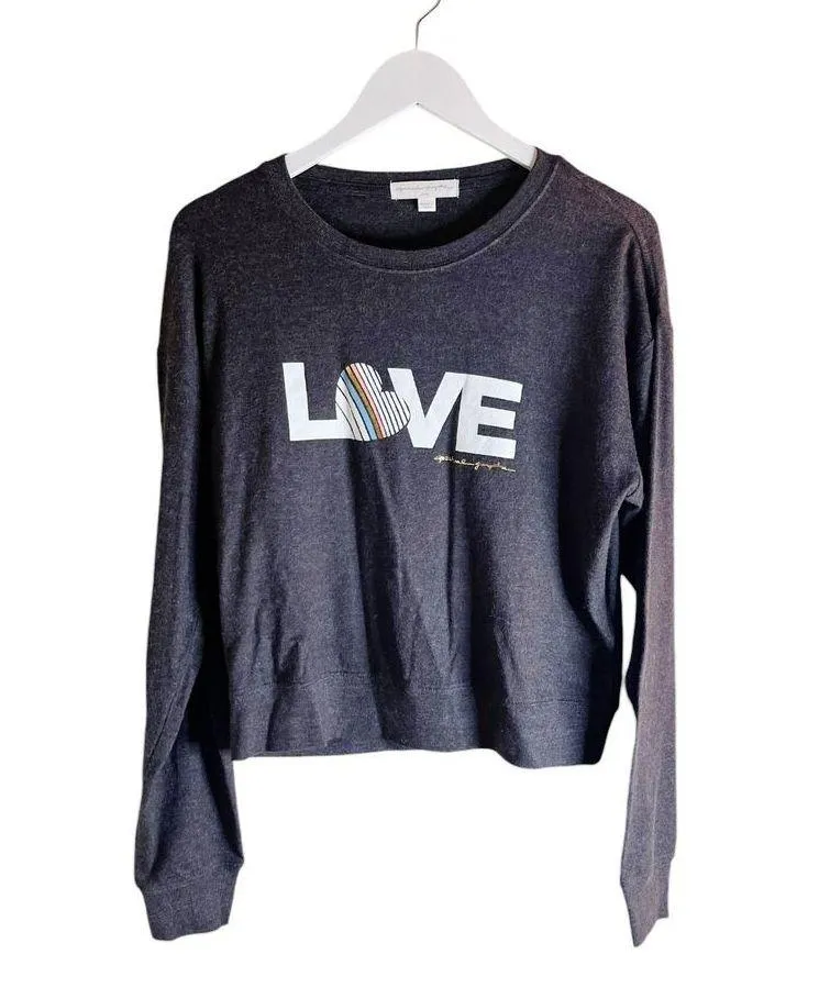 SPIRITUAL GANGSTER Savasana Pullover LOVE Sweatshirt Crew Neck Large Gray EUC - Image 2