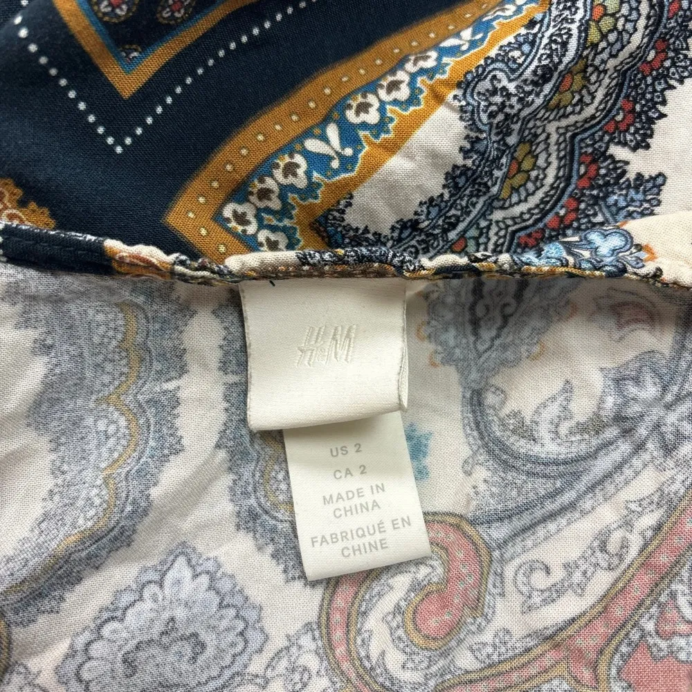 H&M Multicolor Handkerchief Scarf Paisley Tie V-Neck Short Sleeve Mini Dress 2 - Image 7