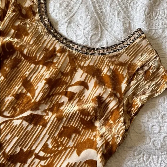 SUNDANCE silk blend burnout velvet beaded dress‎ mustard yellow SIZE SMALL boho - Image 4