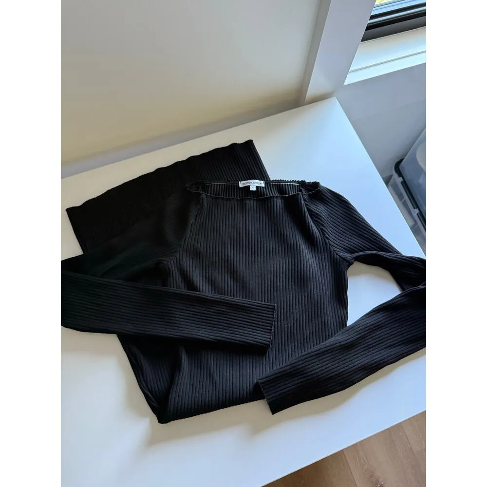 $185 New Cotton Citizen Ribbed Boatneck Mini Dress Black Small - Image 5