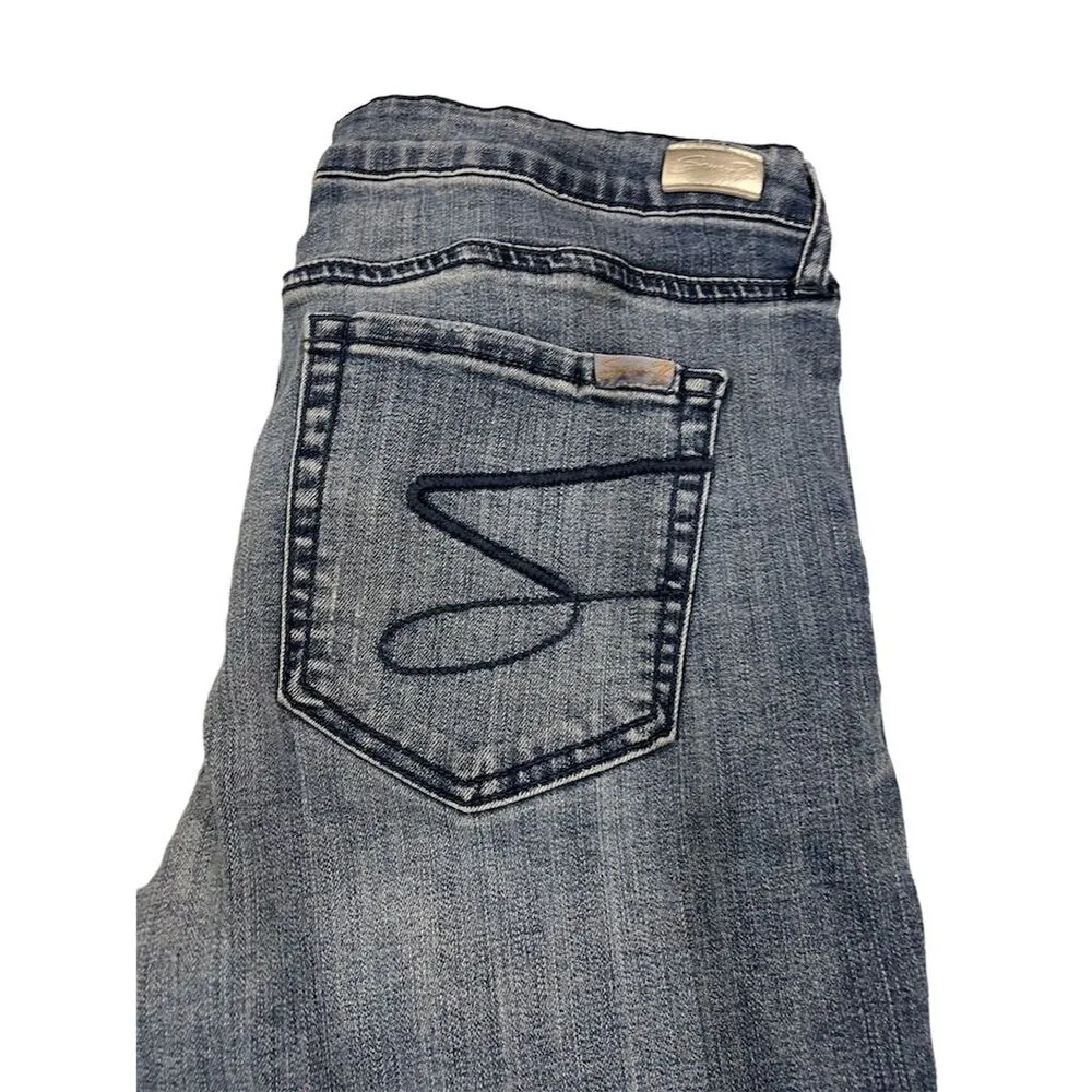 Seven7 Women's Bermuda Jean Shorts Blue Distressed Fray Hem Casual Size 16 - Image 2